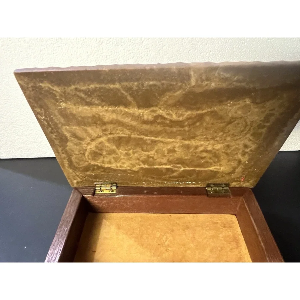 Vintage 1970s Dante Carpenter's Jewelry Trinket Box Mahogany Chip stone (1727)‎